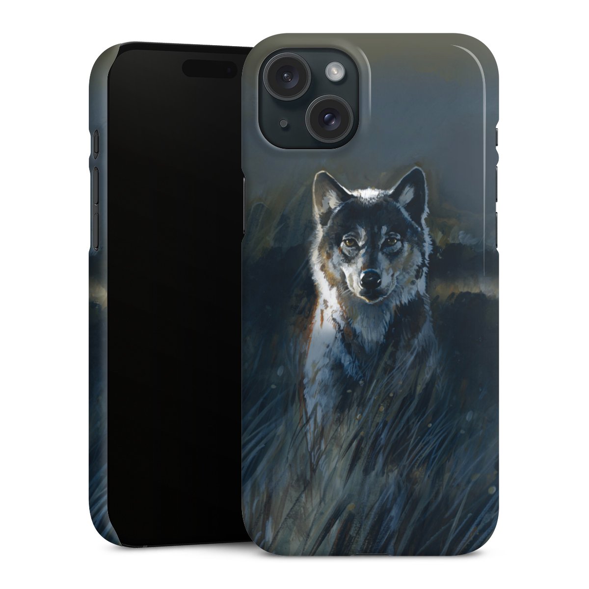 iPhone 15 Plus Handy Premium Case Smartphone Handyhülle Schutzhülle glänzend Nature Wolf Painting Premium Case