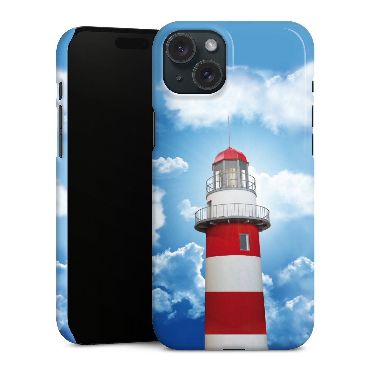 iPhone 15 Plus Handy Premium Case Smartphone Handyhülle Schutzhülle glänzend Lighthouse Sky Cloud Premium Case