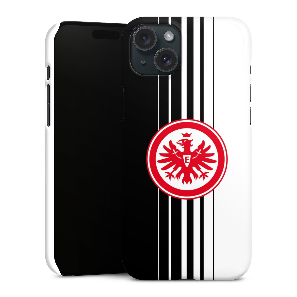 iPhone 15 Plus Handy Premium Case Smartphone Handyhülle Schutzhülle glänzend Stripes Eintracht Frankfurt Official Licensed Product Premium Case