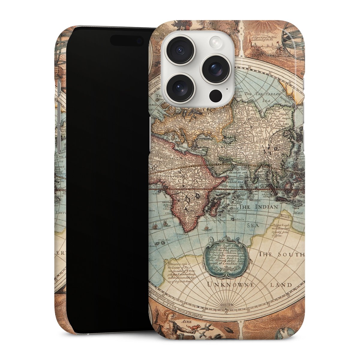 iPhone 15 Pro Max Handy Premium Case Smartphone Handyhülle Schutzhülle glänzend World Map Vintage Map Premium Case