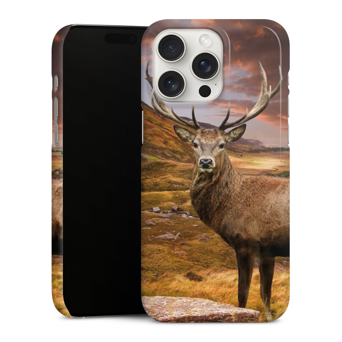 iPhone 15 Pro Max Handy Premium Case Smartphone Handyhülle Schutzhülle glänzend Meadow Mountain Deer Premium Case