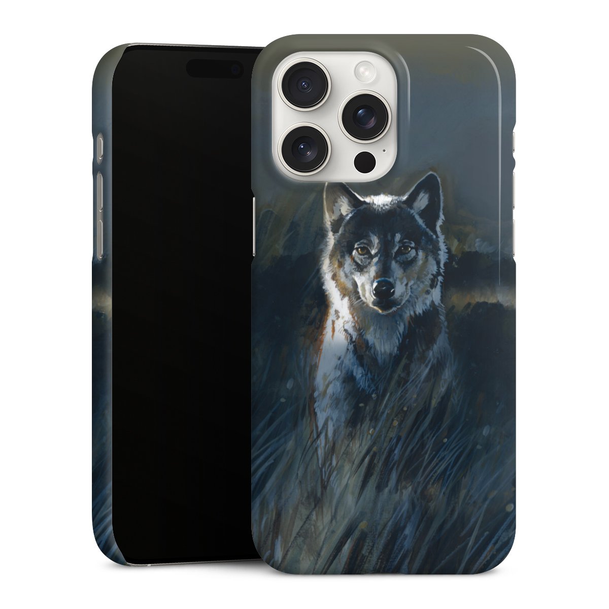 iPhone 15 Pro Max Handy Premium Case Smartphone Handyhülle Schutzhülle glänzend Nature Wolf Painting Premium Case