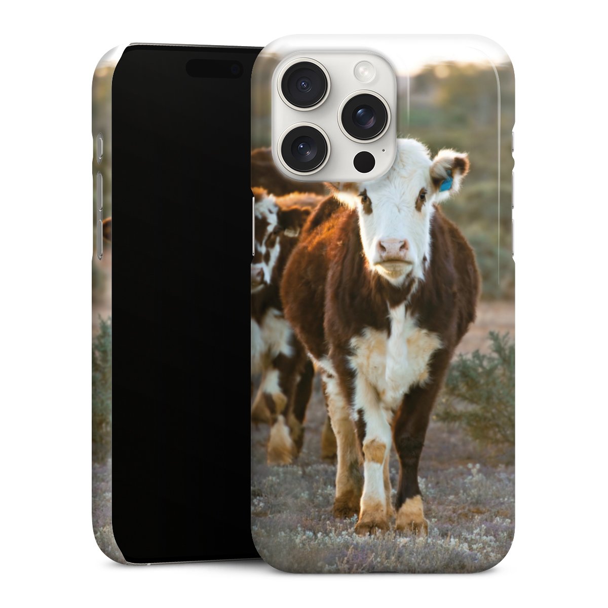 iPhone 15 Pro Max Handy Premium Case Smartphone Handyhülle Schutzhülle glänzend Cow Farmer Calf Premium Case