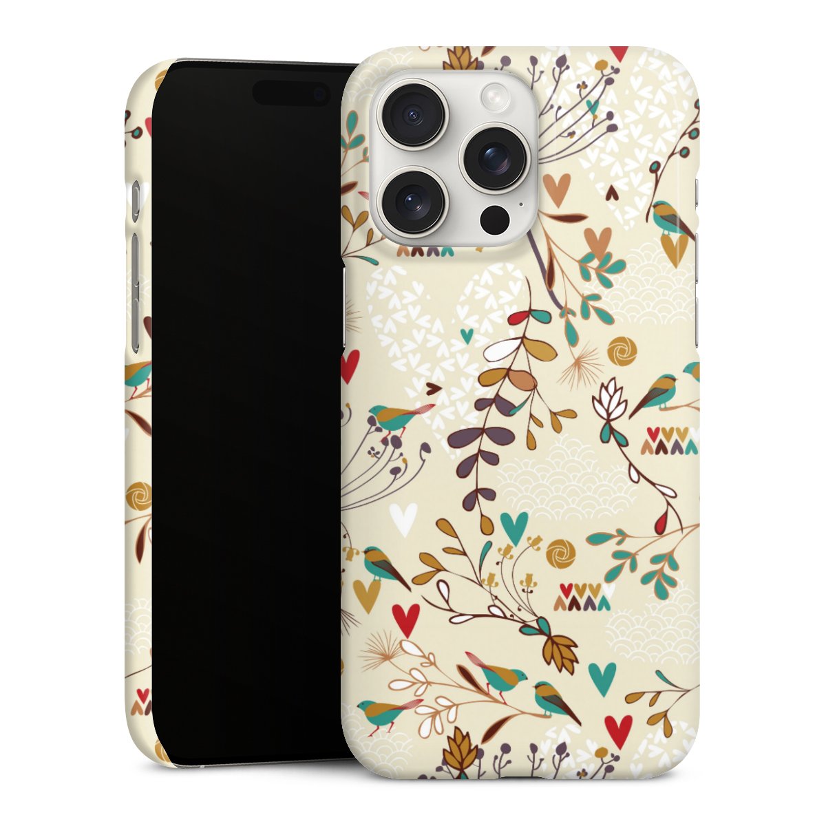 iPhone 15 Pro Max Handy Premium Case Smartphone Handyhülle Schutzhülle glänzend Bird Flowers Retro Premium Case