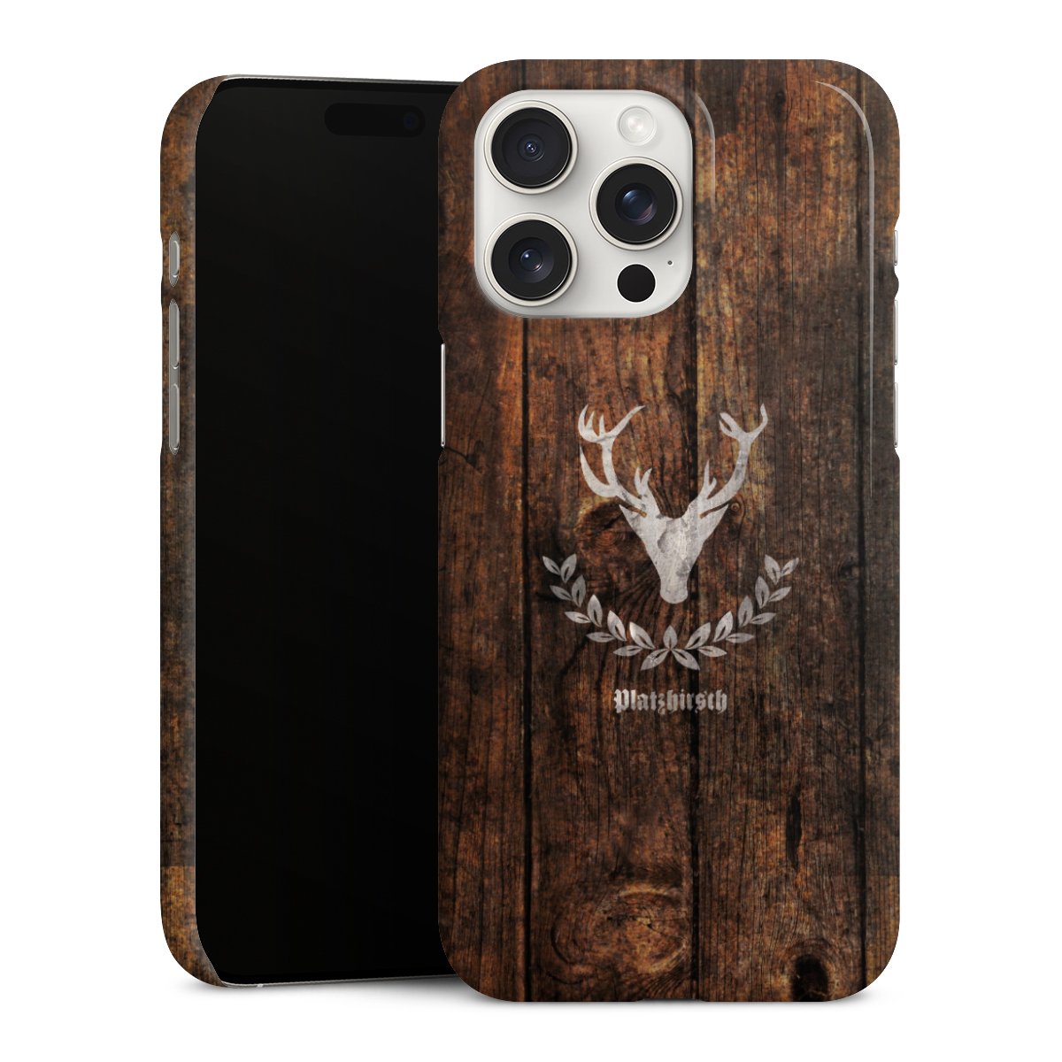 iPhone 15 Pro Max Handy Premium Case Smartphone Handyhülle Schutzhülle glänzend Deer Wood Wooden Look Premium Case