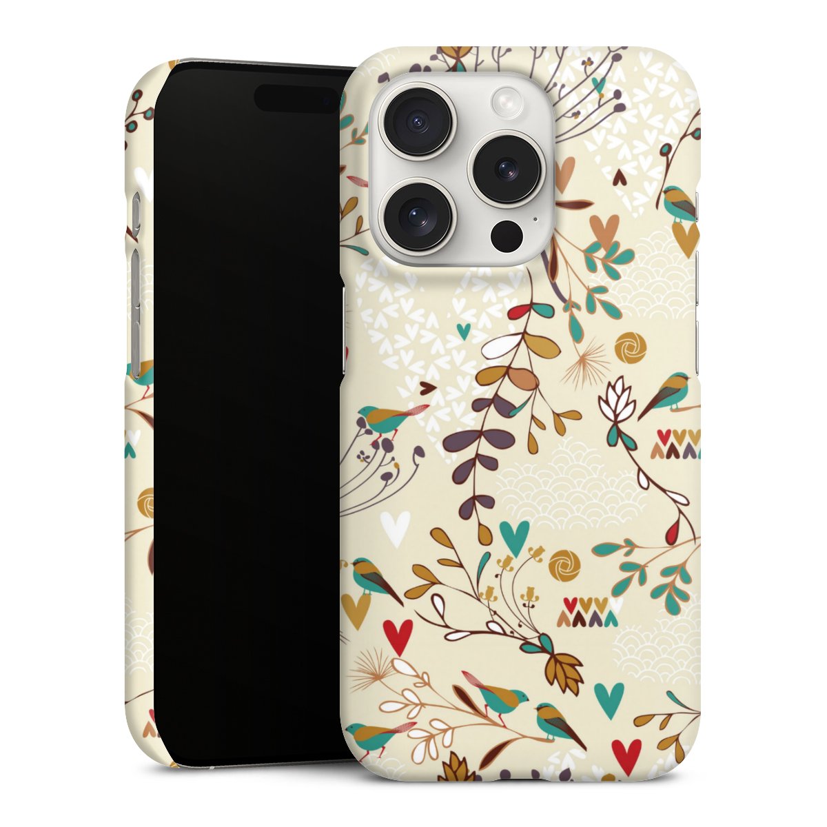 iPhone 15 Pro Handy Premium Case Smartphone Handyhülle Schutzhülle matt Bird Flowers Retro Premium Case