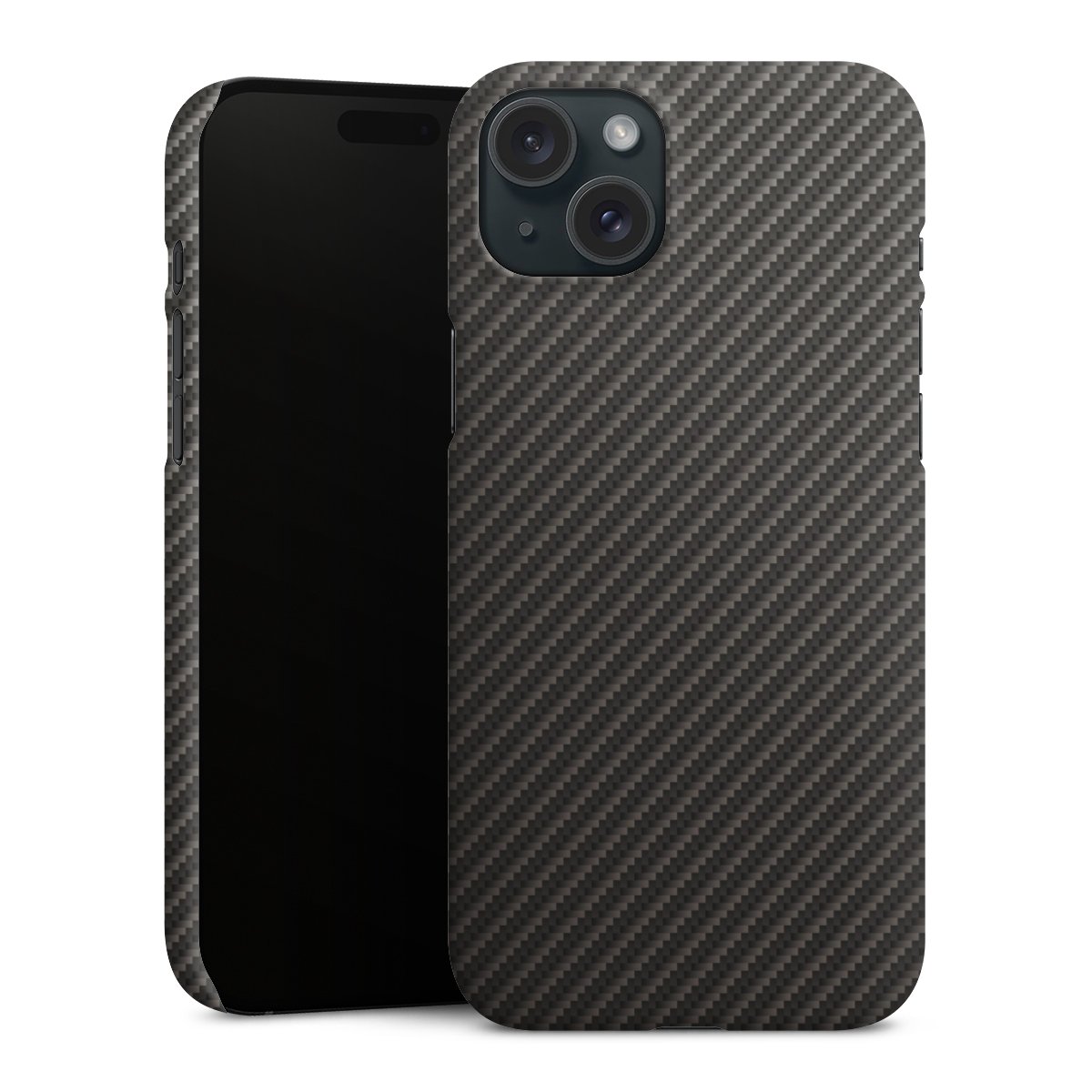 iPhone 15 Plus Handy Premium Case Smartphone Handyhülle Schutzhülle matt Metallic Look Carbon Muster Premium Case