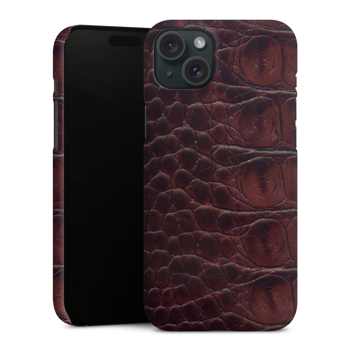 iPhone 15 Plus Handy Premium Case Smartphone Handyhülle Schutzhülle matt Crocodile Animal Print Leather Premium Case