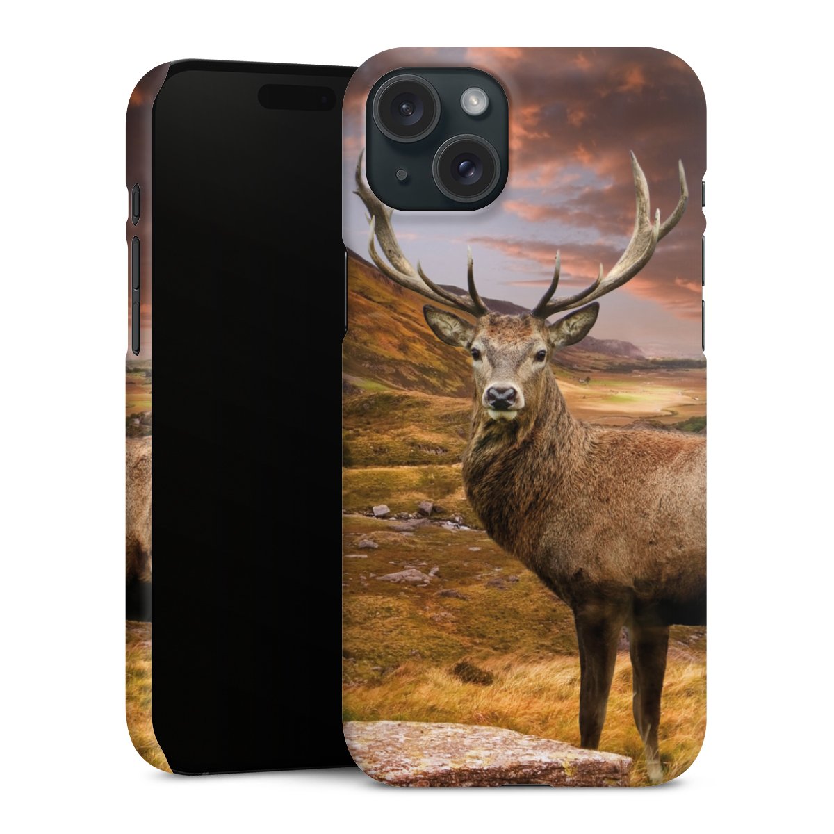 iPhone 15 Plus Handy Premium Case Smartphone Handyhülle Schutzhülle matt Meadow Mountain Deer Premium Case