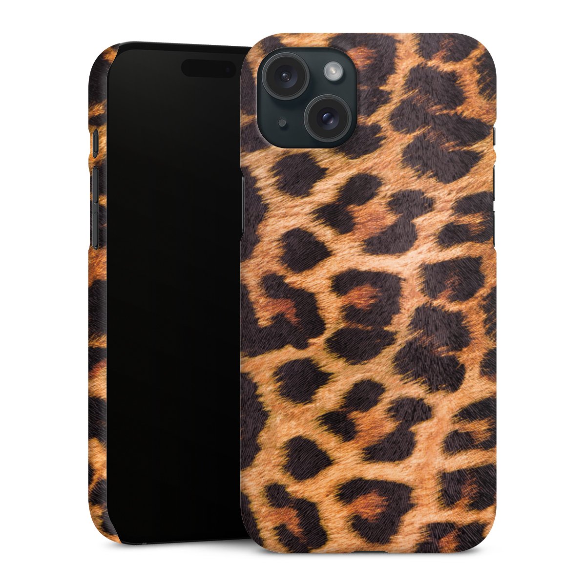 iPhone 15 Plus Handy Premium Case Smartphone Handyhülle Schutzhülle matt Animal Print Leopard Fur Premium Case