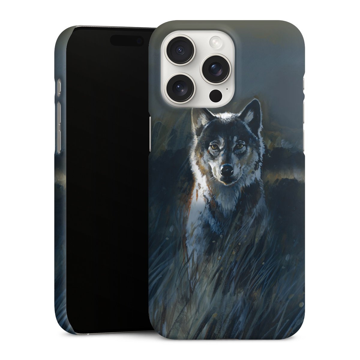 iPhone 15 Pro Max Handy Premium Case Smartphone Handyhülle Schutzhülle matt Nature Wolf Painting Premium Case