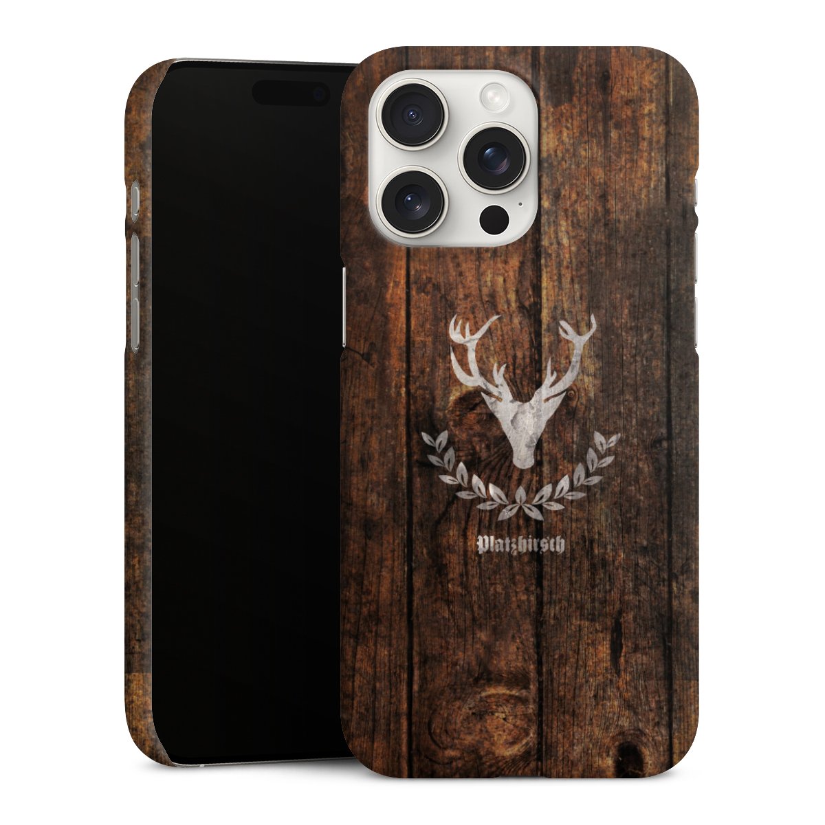 iPhone 15 Pro Max Handy Premium Case Smartphone Handyhülle Schutzhülle matt Deer Wood Wooden Look Premium Case