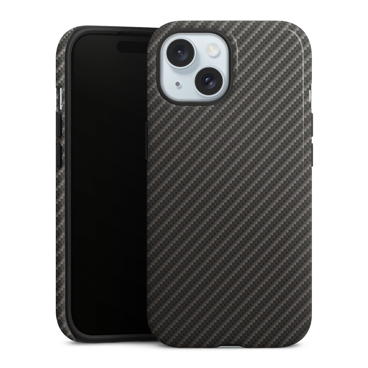 iPhone 15 Handy Panzer Handyhülle robuste Outdoor Hülle Schutzhülle glänzend Metallic Look Carbon Muster Tough Case