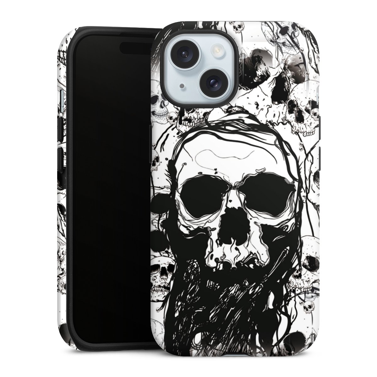 iPhone 15 Handy Panzer Handyhülle robuste Outdoor Hülle Schutzhülle glänzend Totenkopf Halloween Tough Case