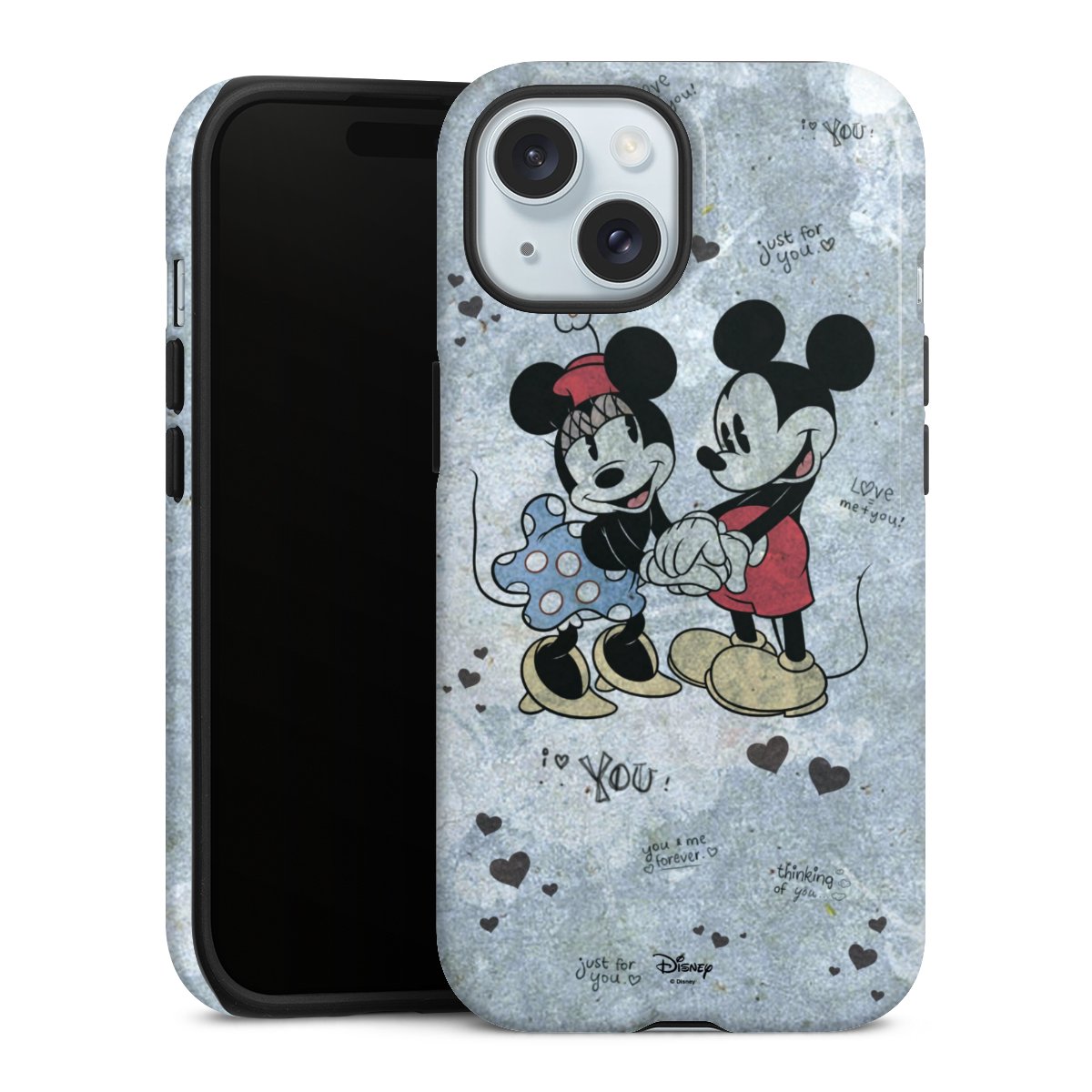 iPhone 15 Handy Panzer Handyhülle robuste Outdoor Hülle Schutzhülle glänzend Mickey & Minnie Mouse Vintage Disney Tough Case