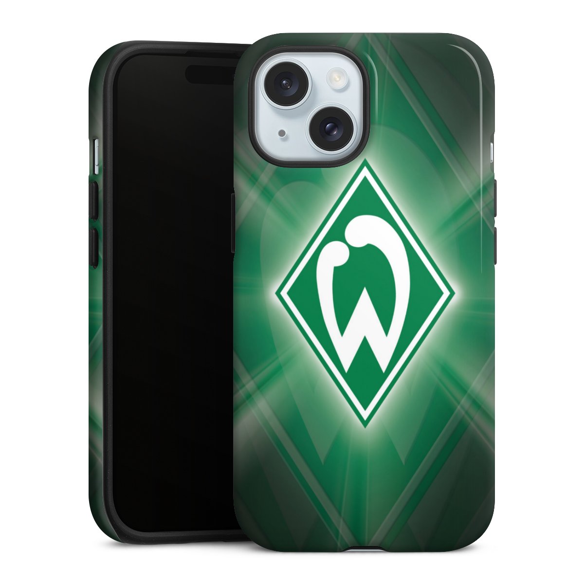 iPhone 15 Handy Panzer Handyhülle robuste Outdoor Hülle Schutzhülle glänzend Sv Werder Bremen Official Licensed Product Coat Of Arms Tough Case