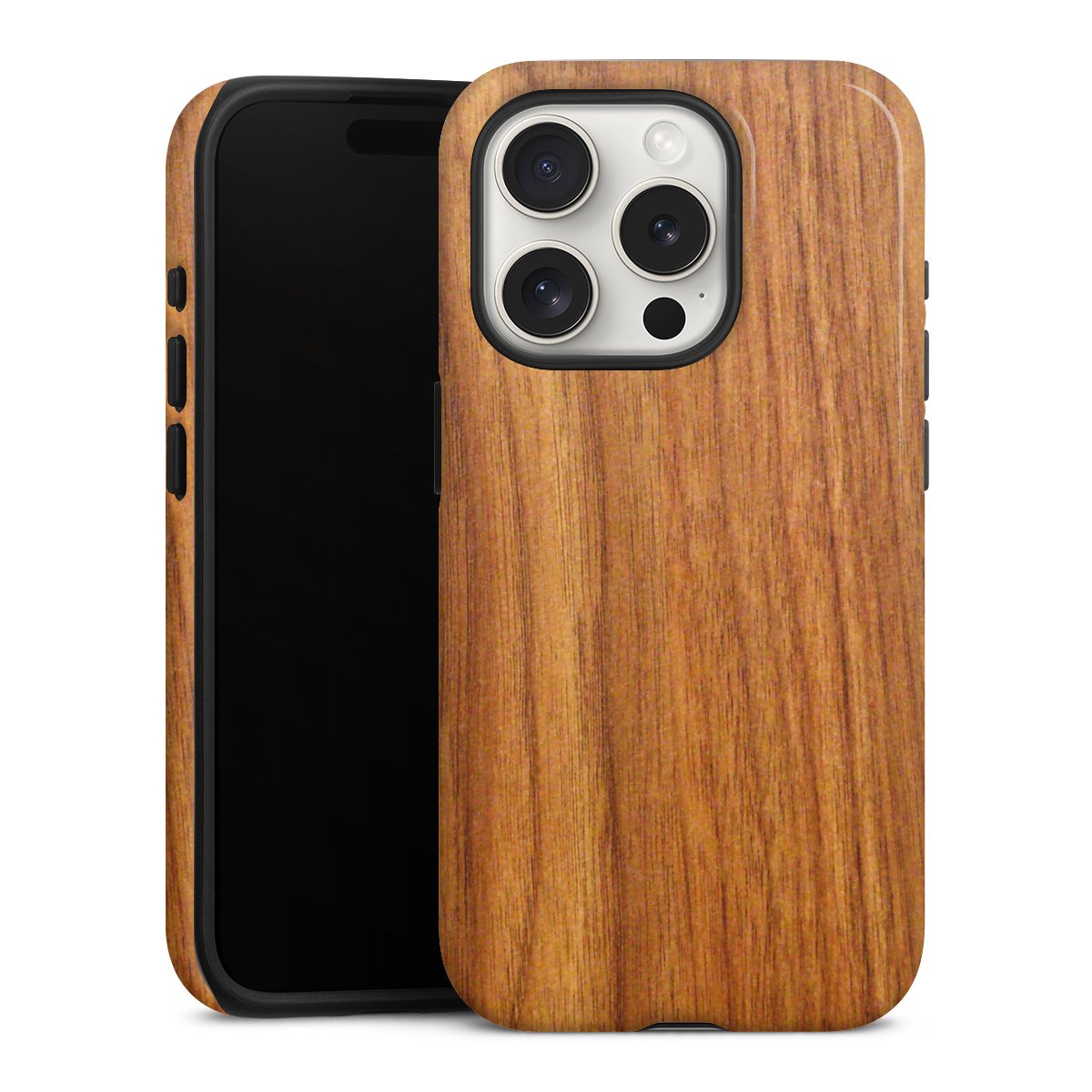 iPhone 15 Pro Handy Panzer Handyhülle robuste Outdoor Hülle Schutzhülle glänzend Wood Larch Wooden Look Tough Case