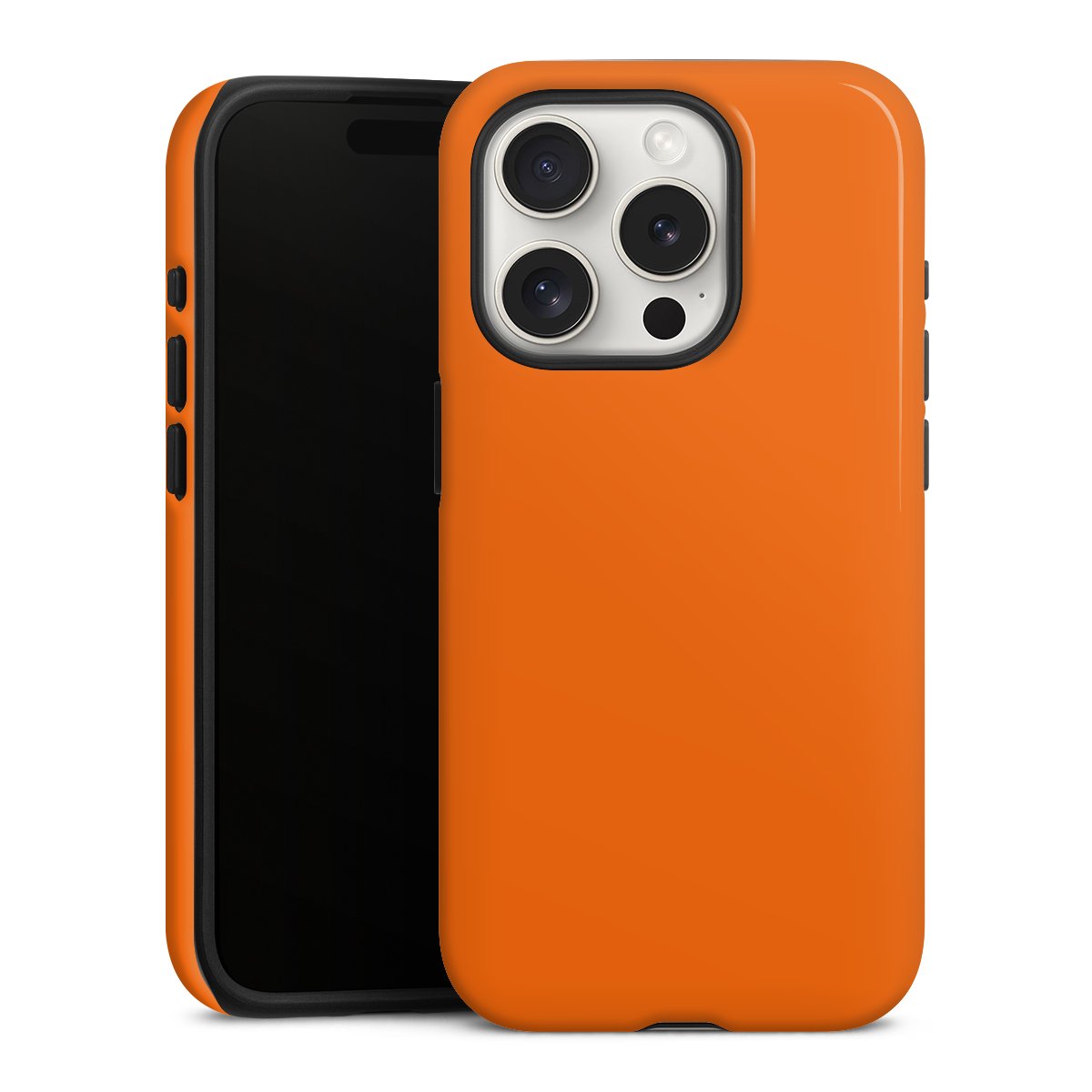 iPhone 15 Pro Handy Panzer Handyhülle robuste Outdoor Hülle Schutzhülle glänzend Orange Colour Unicoloured Tough Case