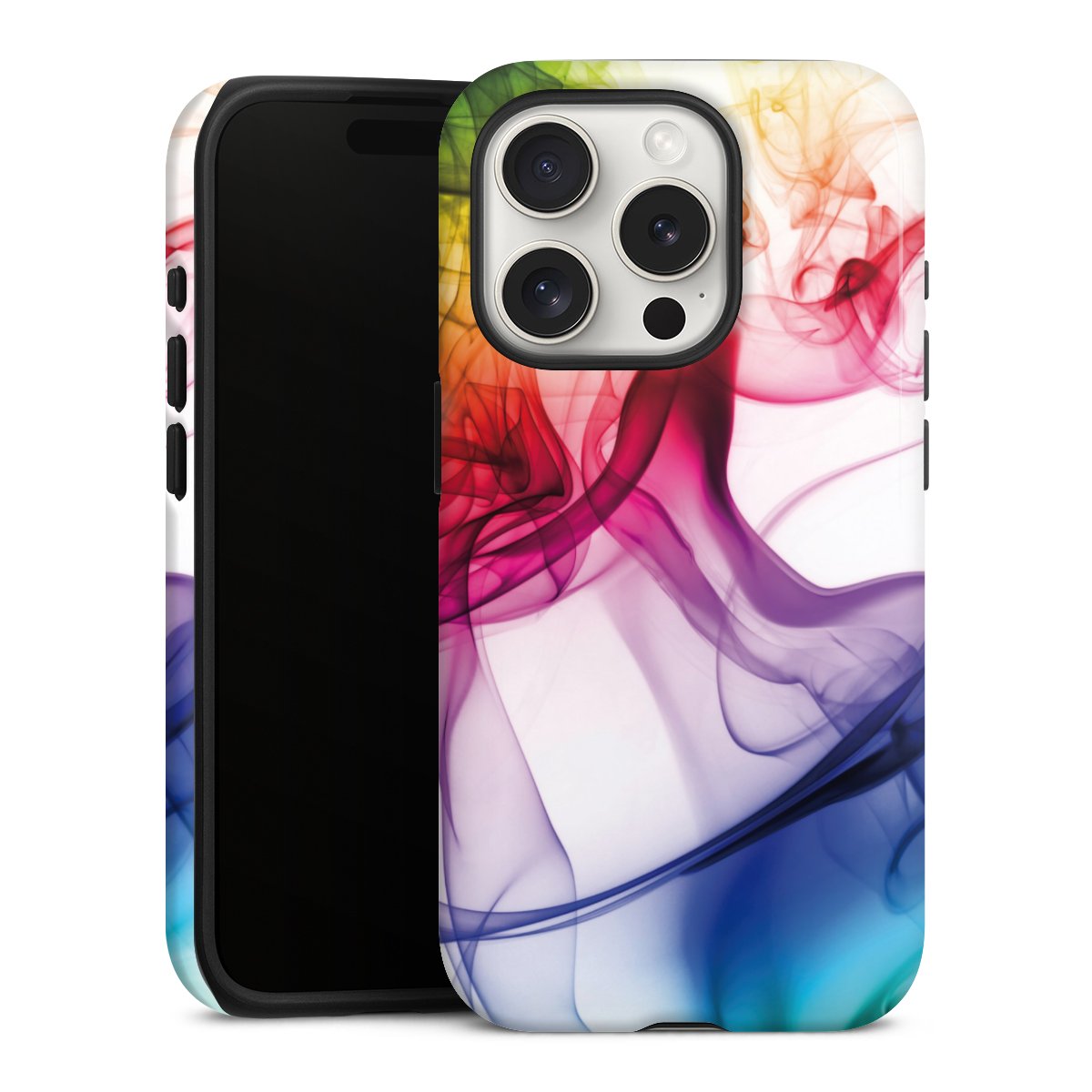 iPhone 15 Pro Handy Panzer Handyhülle robuste Outdoor Hülle Schutzhülle glänzend Water Colour Rainbow Tough Case