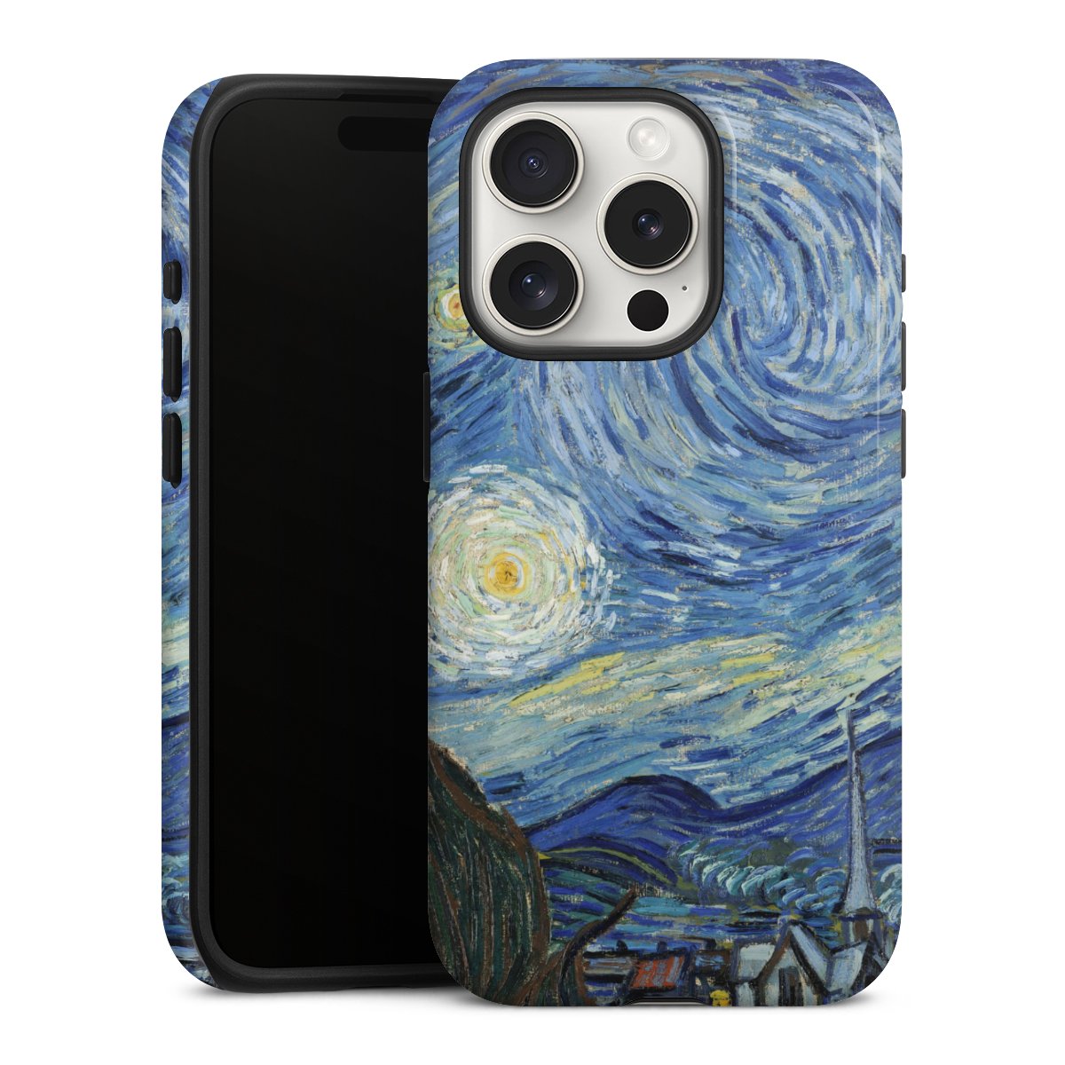 iPhone 15 Pro Handy Panzer Handyhülle robuste Outdoor Hülle Schutzhülle glänzend The Starry Night Kunst Vincent Van Gogh Tough Case