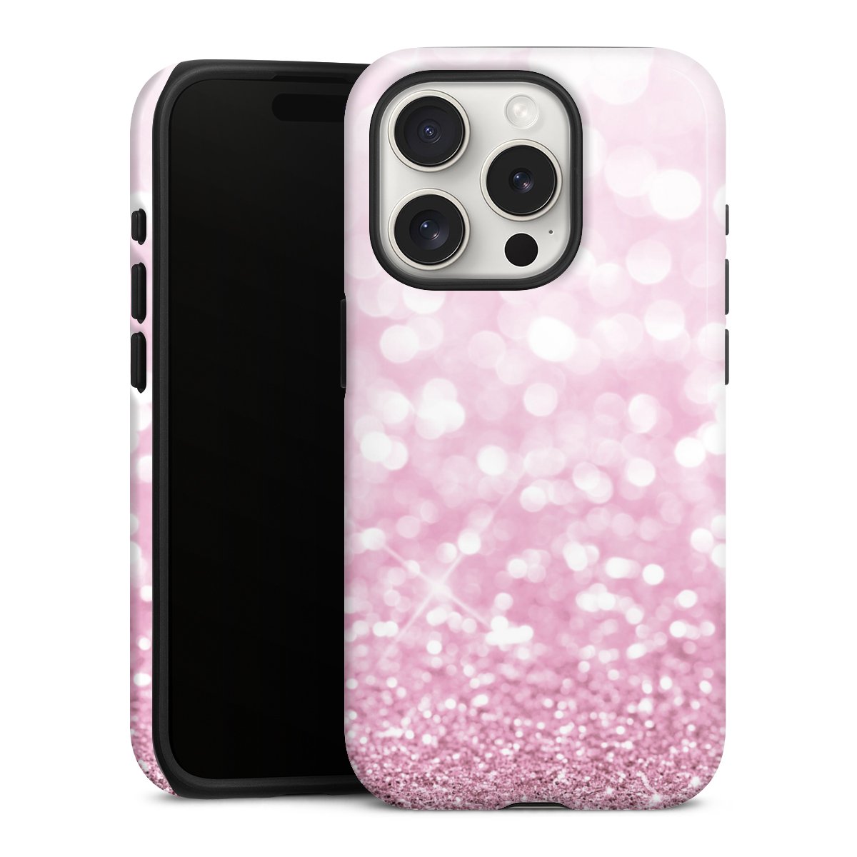 iPhone 15 Pro Handy Panzer Handyhülle robuste Outdoor Hülle Schutzhülle glänzend Glitzer Pink Shine Tough Case