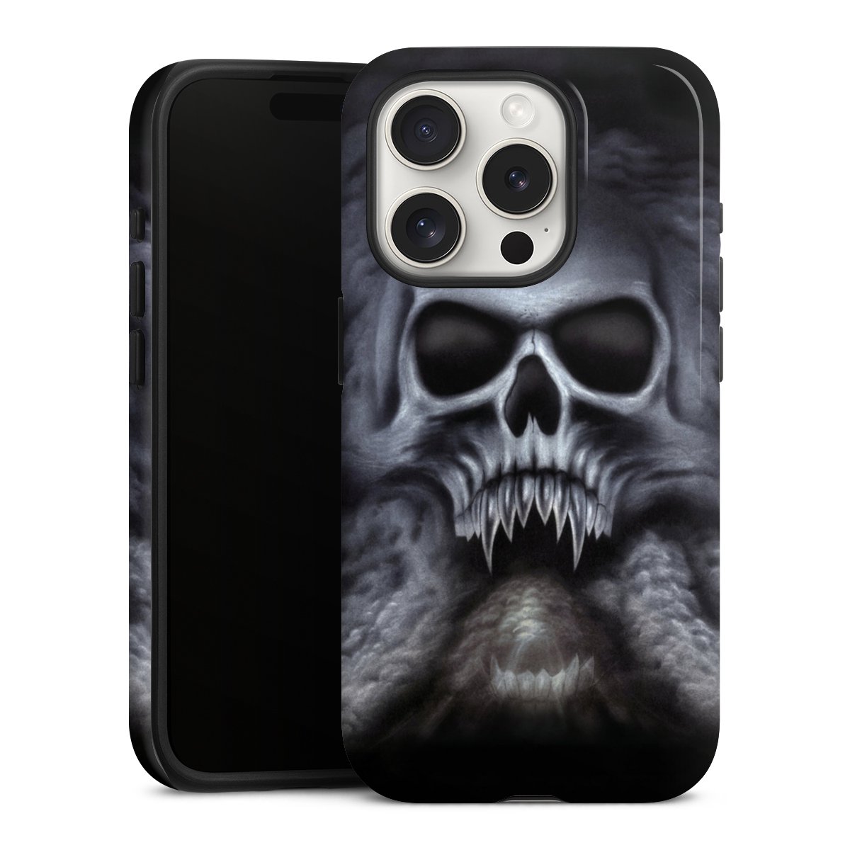 iPhone 15 Pro Handy Panzer Handyhülle robuste Outdoor Hülle Schutzhülle glänzend Totenkopf Skull Tough Case