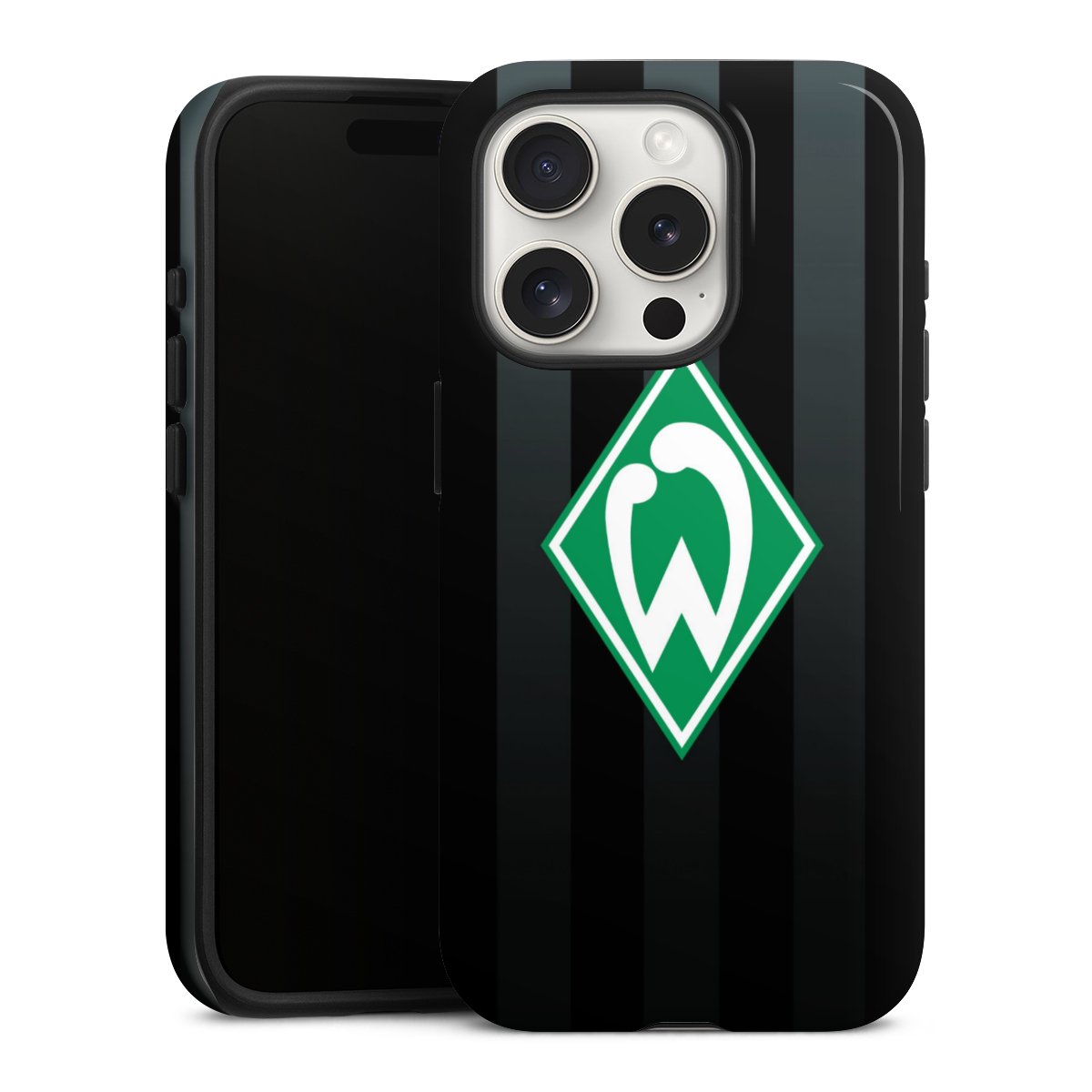 iPhone 15 Pro Handy Panzer Handyhülle robuste Outdoor Hülle Schutzhülle glänzend Stripes Sv Werder Bremen Official Licensed Product Tough Case