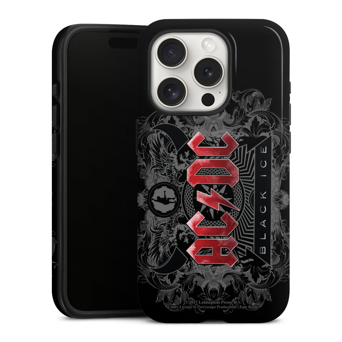 iPhone 15 Pro Handy Panzer Handyhülle robuste Outdoor Hülle Schutzhülle glänzend Merchandise Black Ice Acdc Tough Case