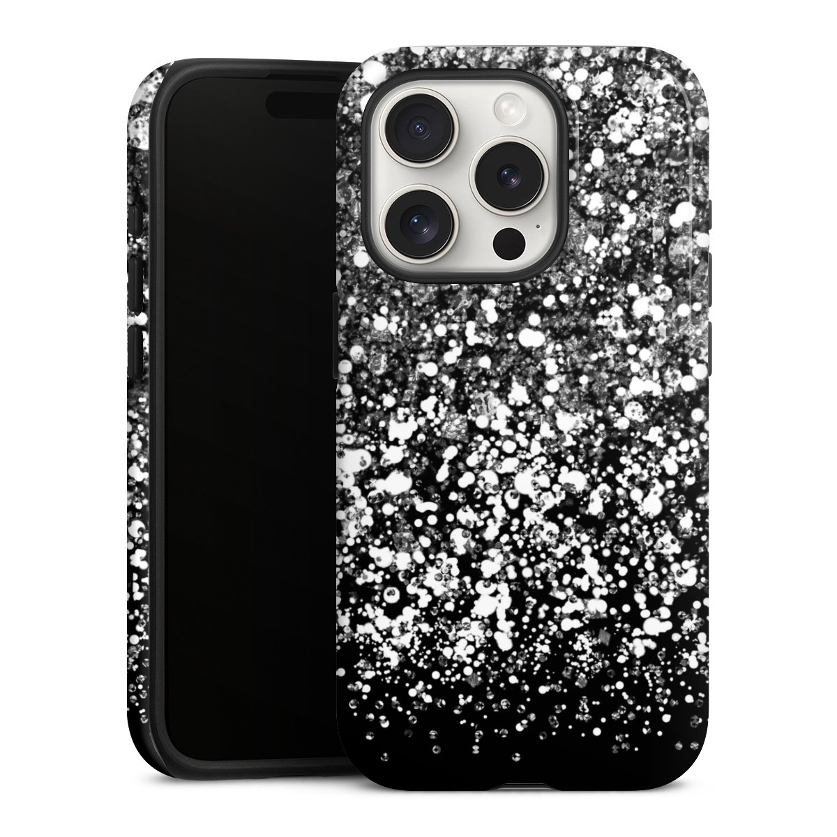 iPhone 15 Pro Handy Panzer Handyhülle robuste Outdoor Hülle Schutzhülle glänzend Glitzer Snowflake Muster Tough Case