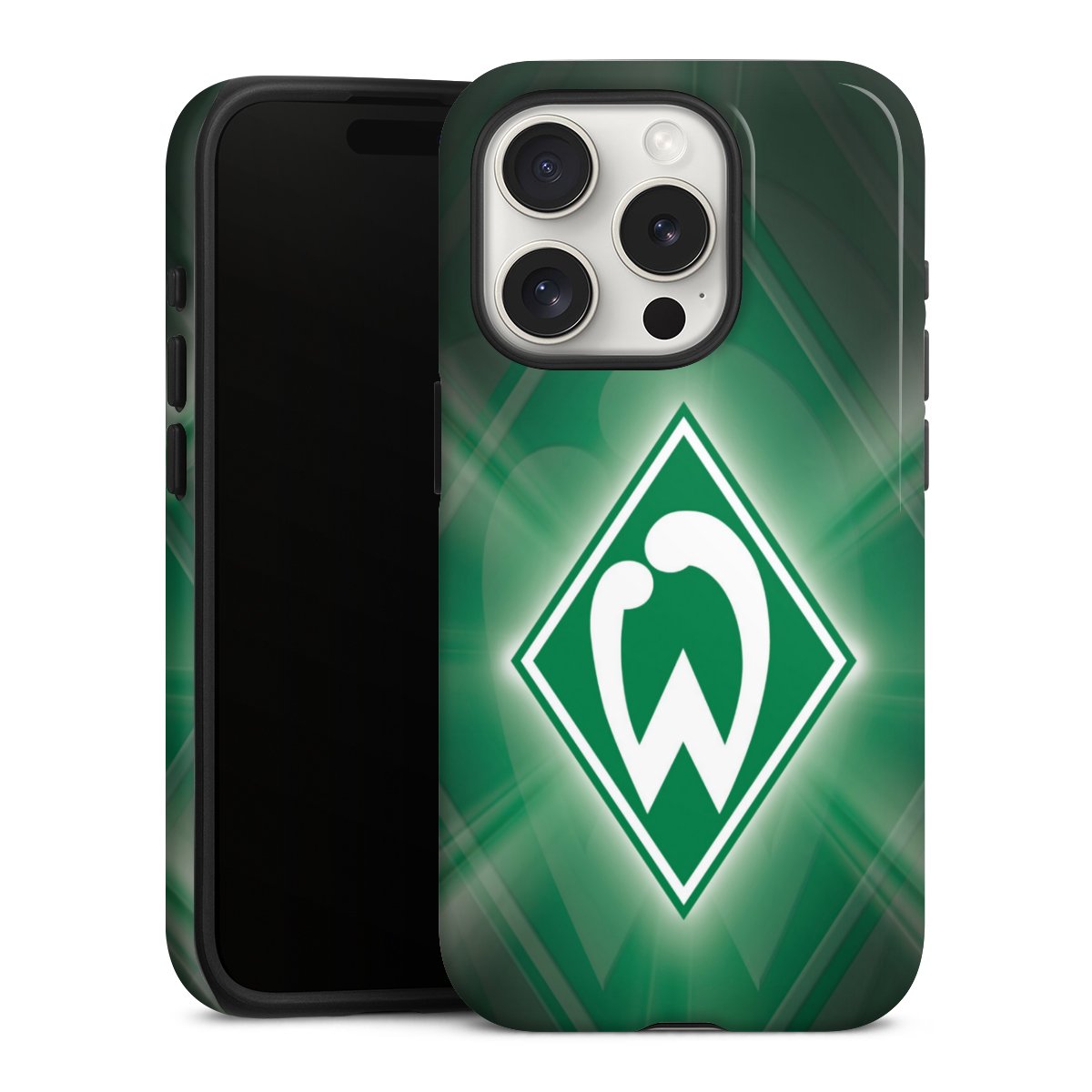 iPhone 15 Pro Handy Panzer Handyhülle robuste Outdoor Hülle Schutzhülle glänzend Sv Werder Bremen Official Licensed Product Coat Of Arms Tough Case