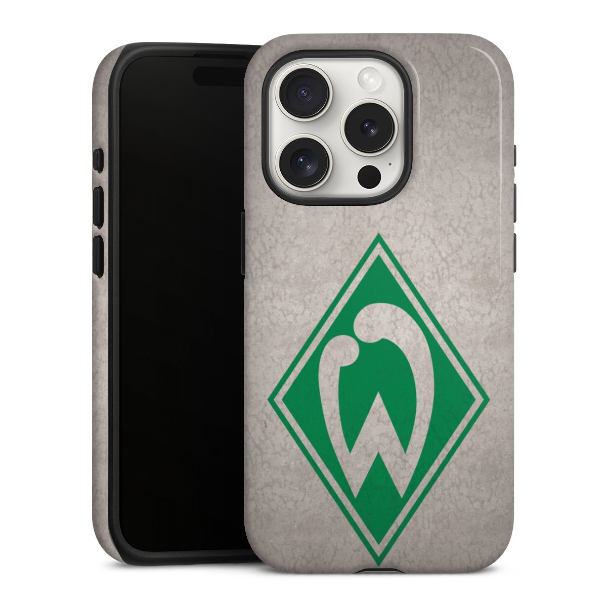 iPhone 15 Pro Handy Panzer Handyhülle robuste Outdoor Hülle Schutzhülle glänzend Sv Werder Bremen Concrete Official Licensed Product Tough Case