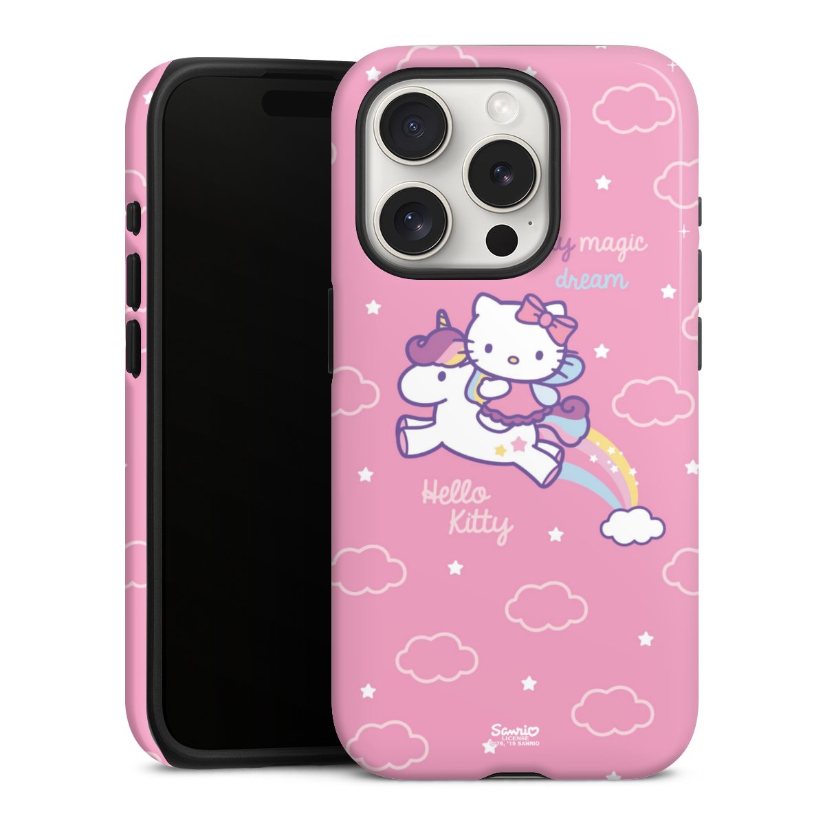 iPhone 15 Pro Handy Panzer Handyhülle robuste Outdoor Hülle Schutzhülle glänzend Einhorn Official Licensed Product Hello Kitty Tough Case