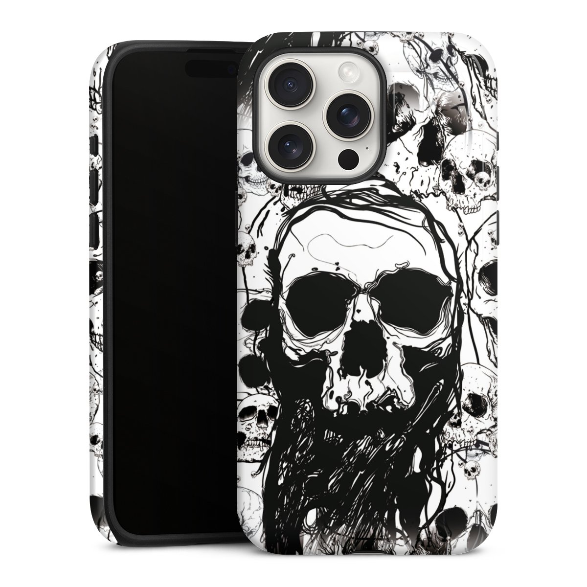 iPhone 15 Pro Max Handy Panzer Handyhülle robuste Outdoor Hülle Schutzhülle glänzend Totenkopf Halloween Tough Case