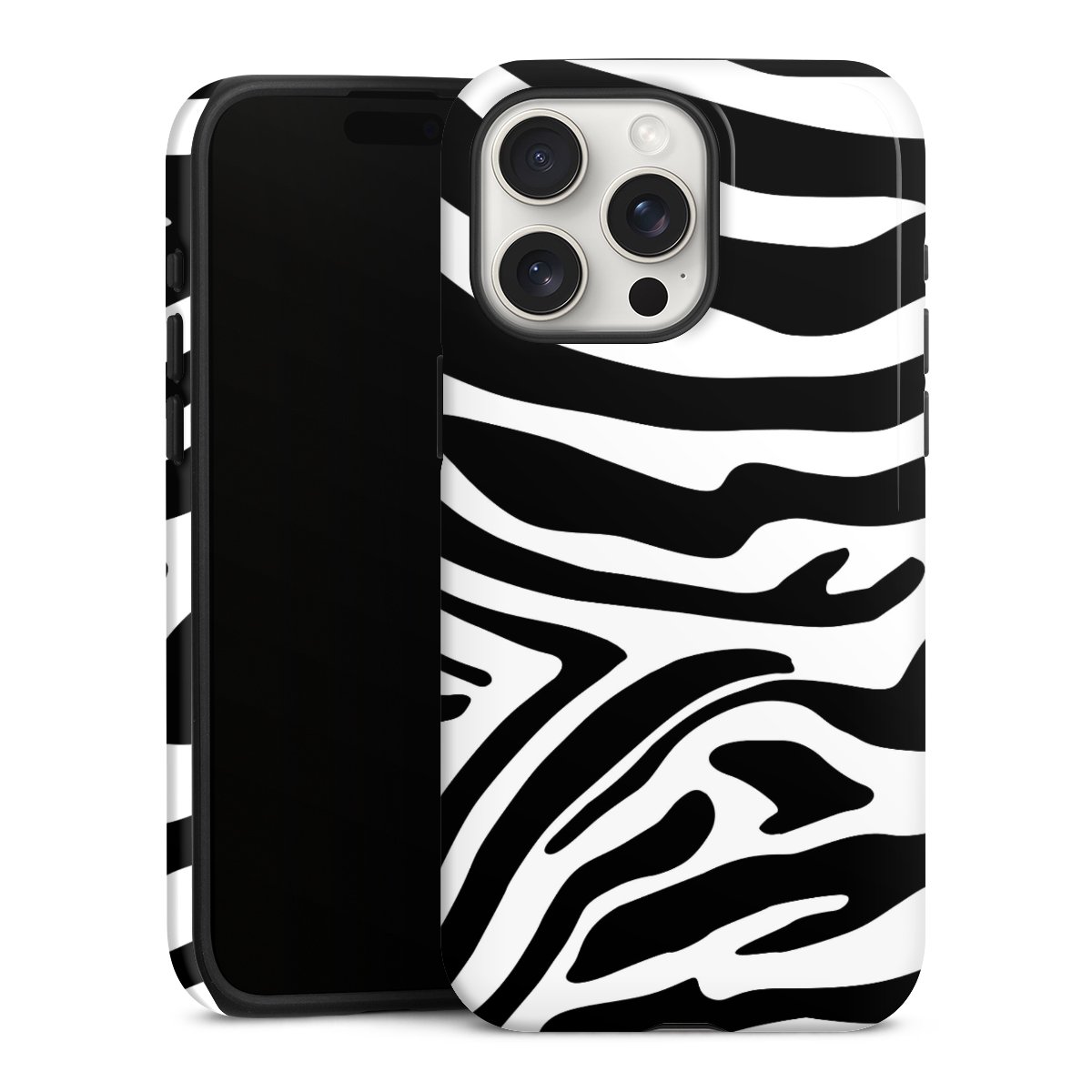 iPhone 15 Pro Max Handy Panzer Handyhülle robuste Outdoor Hülle Schutzhülle glänzend Zebra Animal Look Animal Print Tough Case