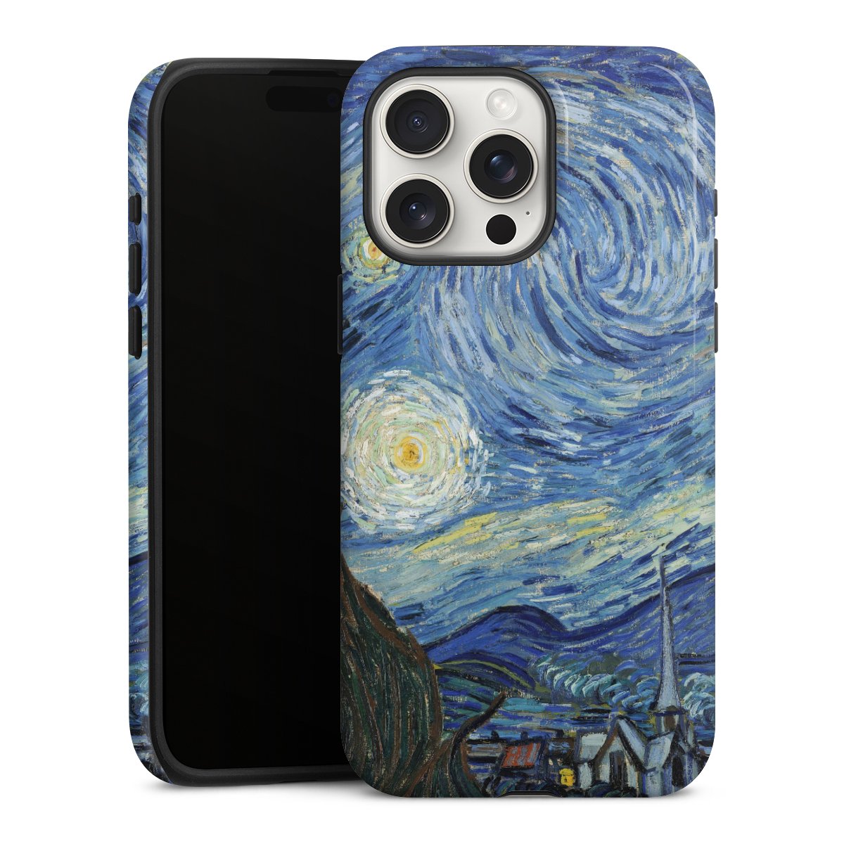 iPhone 15 Pro Max Handy Panzer Handyhülle robuste Outdoor Hülle Schutzhülle glänzend The Starry Night Kunst Vincent Van Gogh Tough Case