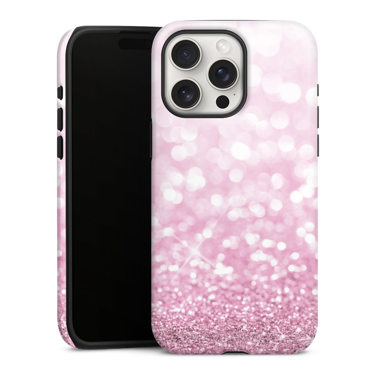 iPhone 15 Pro Max Handy Panzer Handyhülle robuste Outdoor Hülle Schutzhülle glänzend Glitzer Pink Shine Tough Case