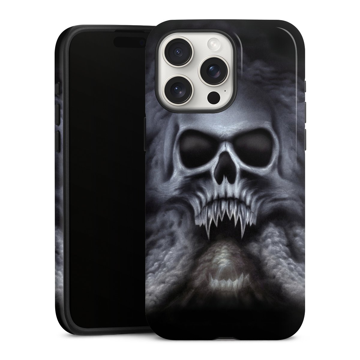 iPhone 15 Pro Max Handy Panzer Handyhülle robuste Outdoor Hülle Schutzhülle glänzend Totenkopf Skull Tough Case