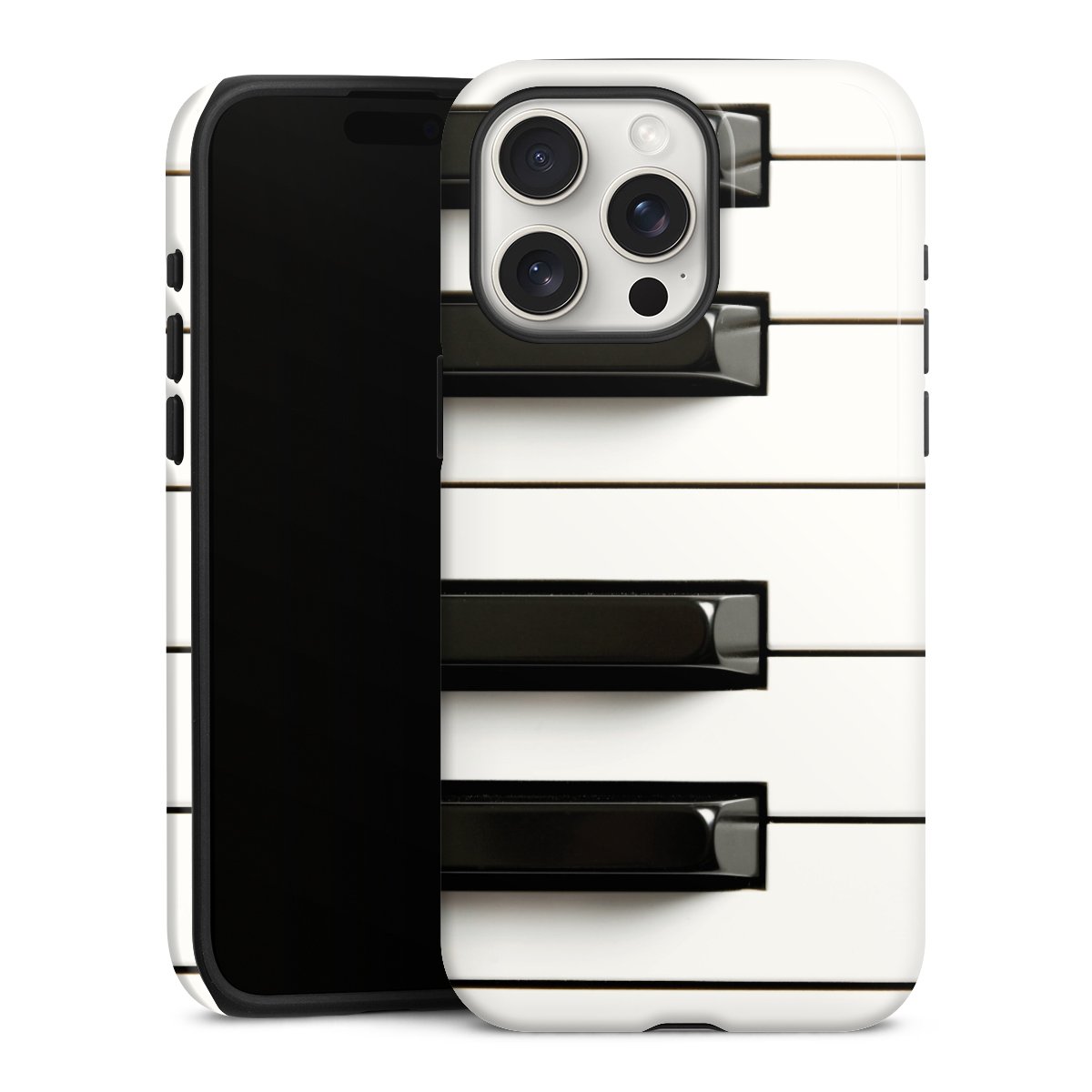 iPhone 15 Pro Max Handy Panzer Handyhülle robuste Outdoor Hülle Schutzhülle glänzend Klavier Piano Music Tough Case