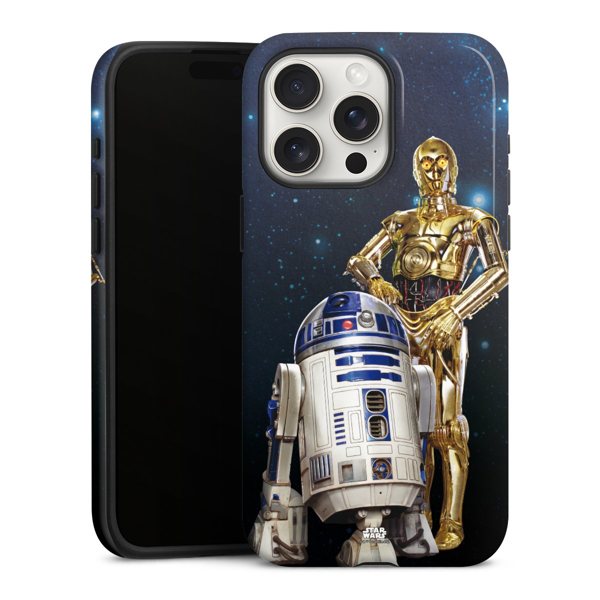 iPhone 15 Pro Max Handy Panzer Handyhülle robuste Outdoor Hülle Schutzhülle glänzend Weltall Star Wars R2d2 Tough Case