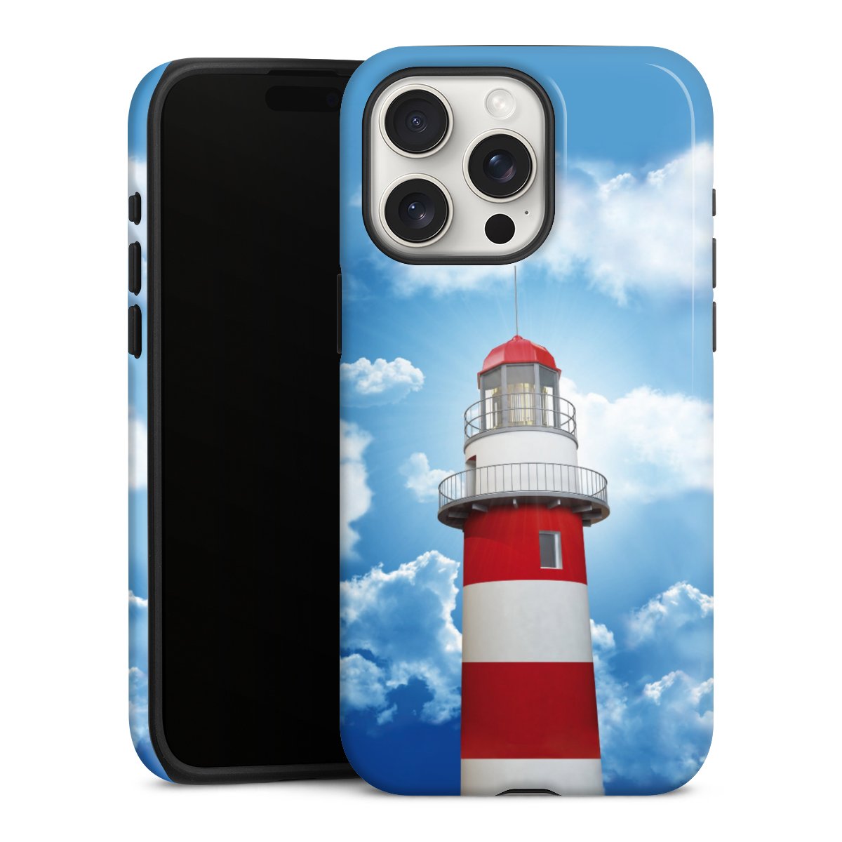 iPhone 15 Pro Max Handy Panzer Handyhülle robuste Outdoor Hülle Schutzhülle glänzend Lighthouse Sky Cloud Tough Case