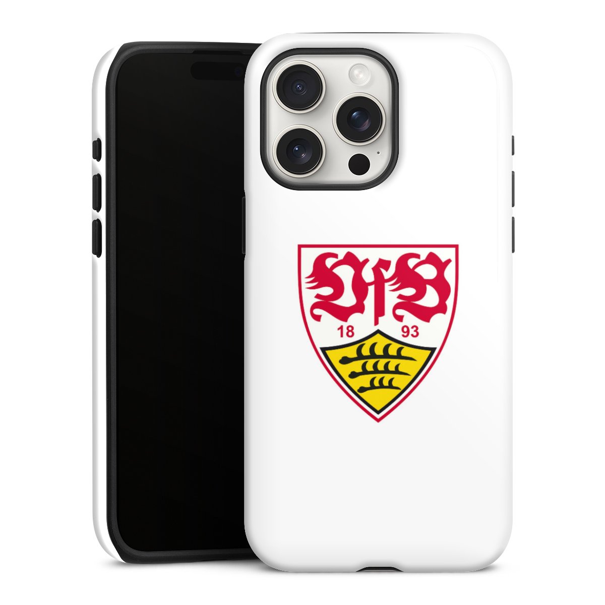 iPhone 15 Pro Max Handy Panzer Handyhülle robuste Outdoor Hülle Schutzhülle glänzend Logo Official Licensed Product Vfb Stuttgart Tough Case