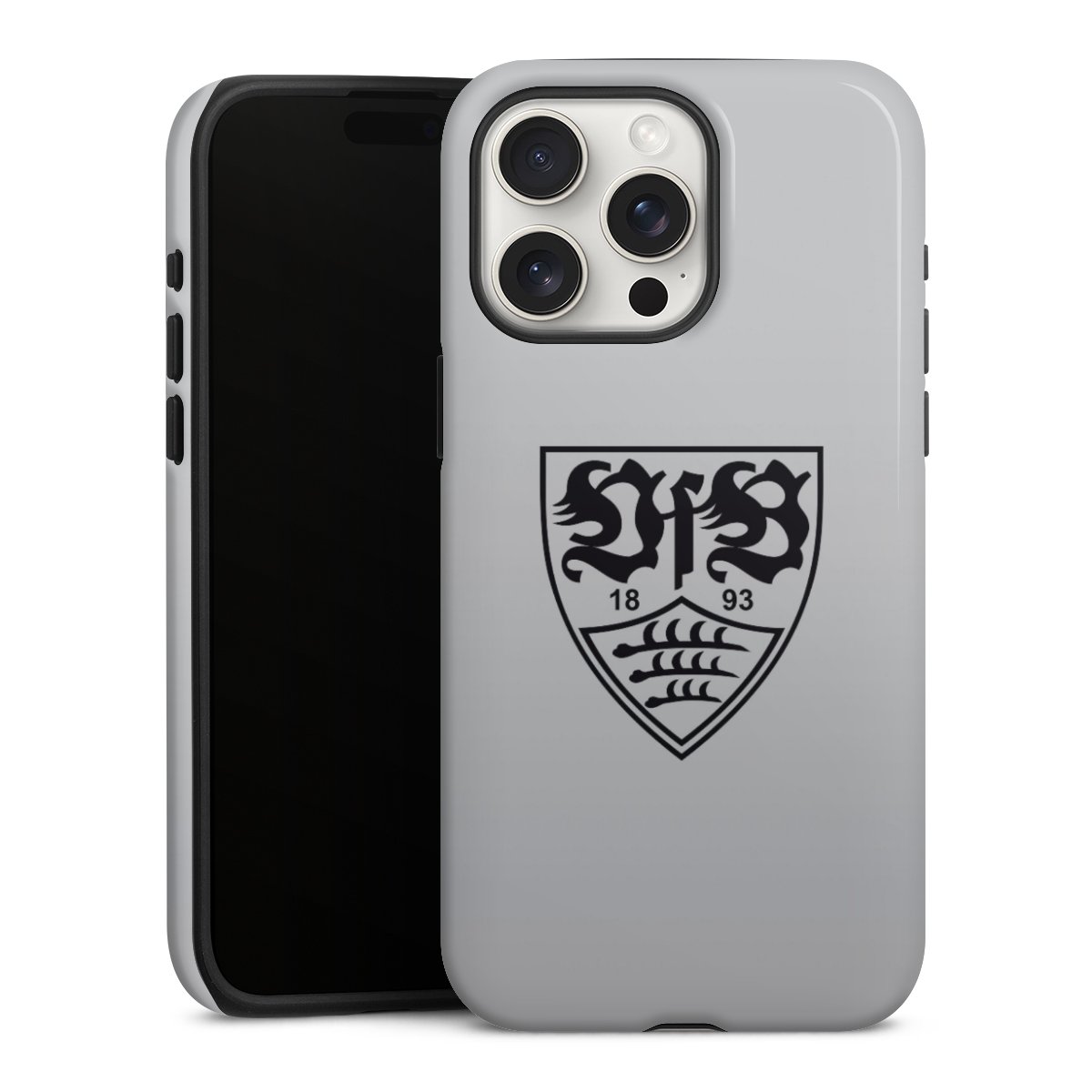 iPhone 15 Pro Max Handy Panzer Handyhülle robuste Outdoor Hülle Schutzhülle glänzend Logo Vfb Stuttgart Official Licensed Product Tough Case