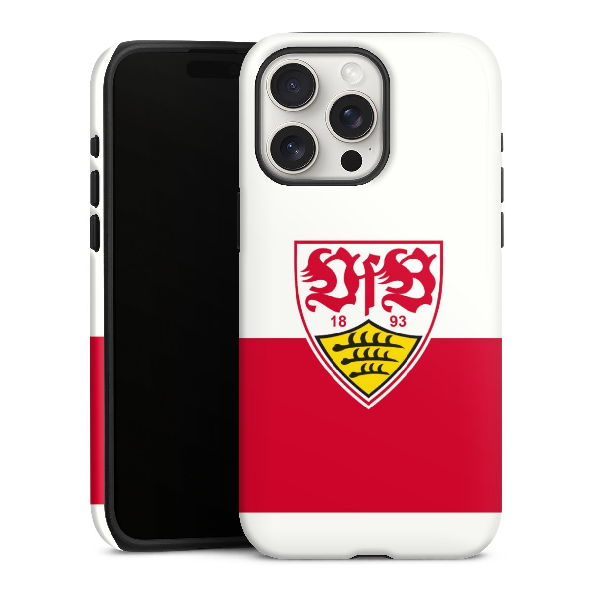 iPhone 15 Pro Max Handy Panzer Handyhülle robuste Outdoor Hülle Schutzhülle glänzend Official Licensed Product Logo Vfb Stuttgart Tough Case