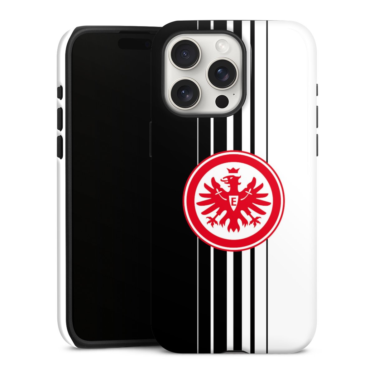 iPhone 15 Pro Max Handy Panzer Handyhülle robuste Outdoor Hülle Schutzhülle glänzend Stripes Eintracht Frankfurt Official Licensed Product Tough Case