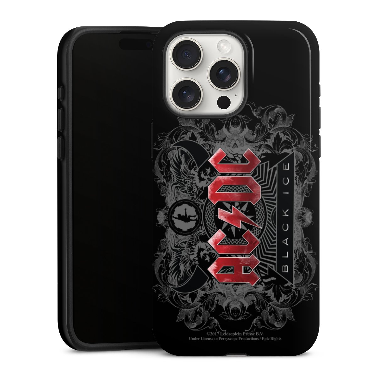 iPhone 15 Pro Max Handy Panzer Handyhülle robuste Outdoor Hülle Schutzhülle glänzend Merchandise Black Ice Acdc Tough Case