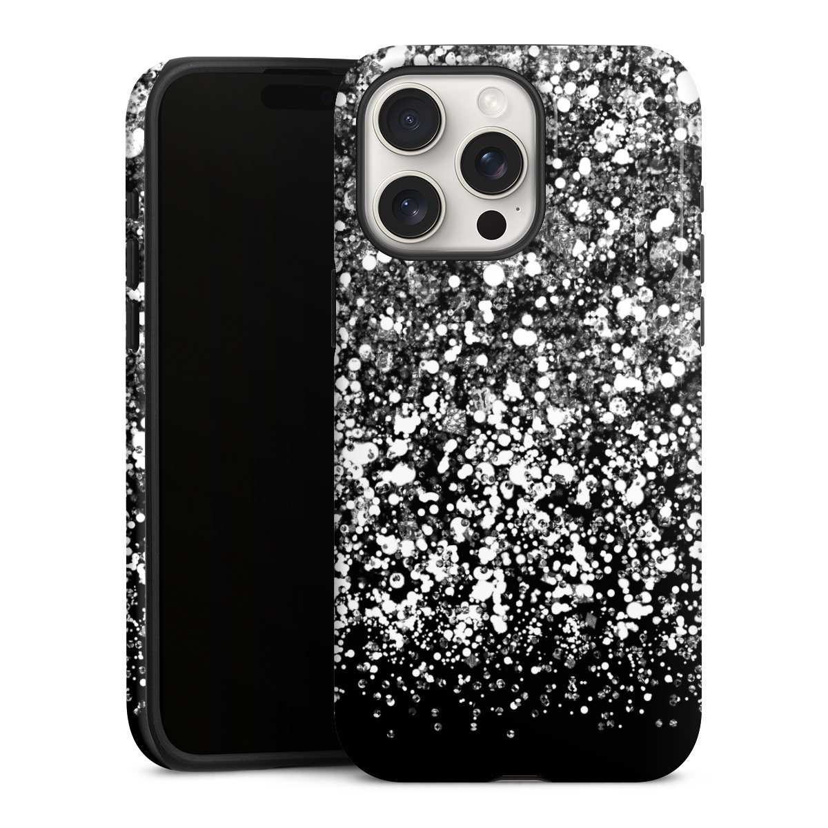 iPhone 15 Pro Max Handy Panzer Handyhülle robuste Outdoor Hülle Schutzhülle glänzend Glitzer Snowflake Muster Tough Case