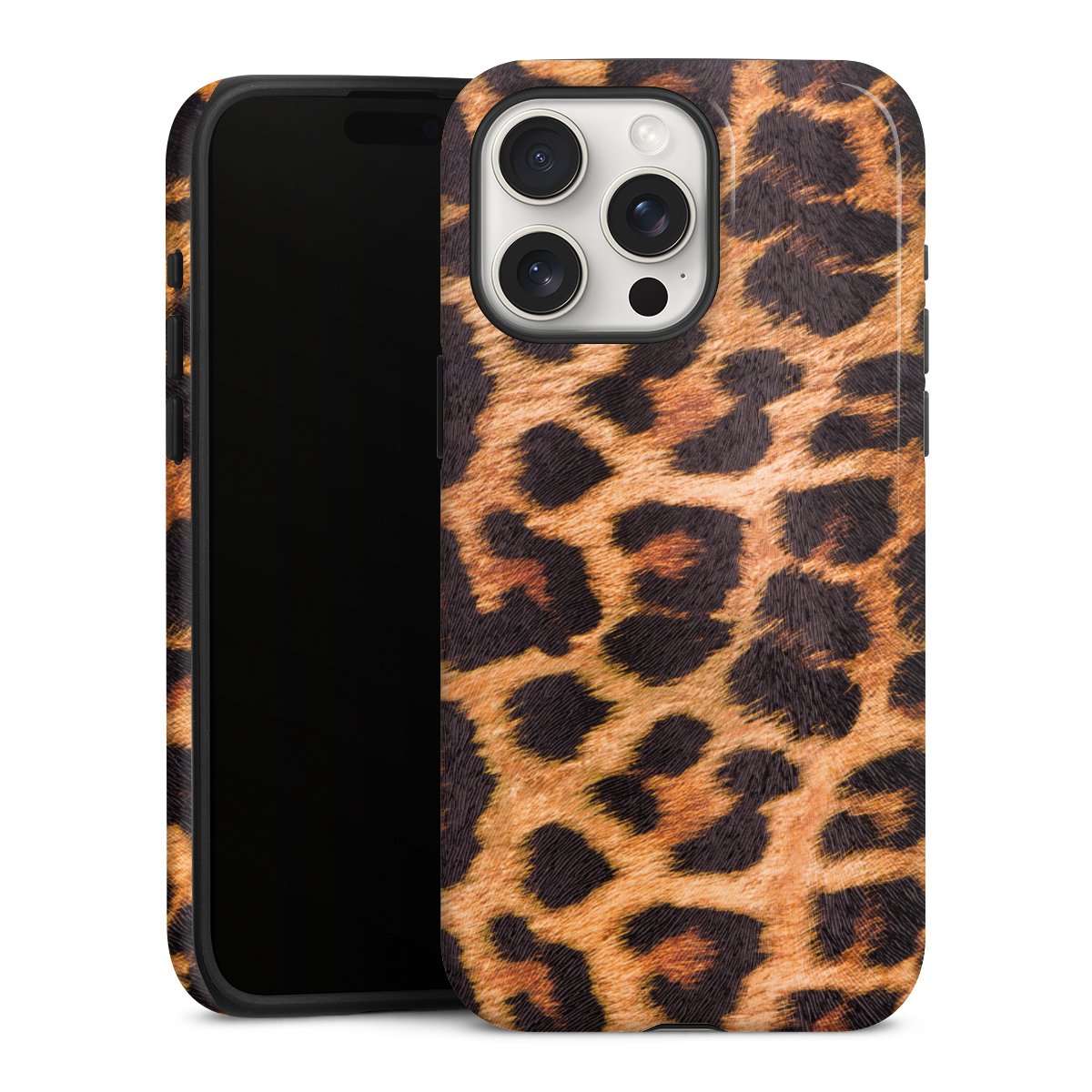 iPhone 15 Pro Max Handy Panzer Handyhülle robuste Outdoor Hülle Schutzhülle glänzend Animal Print Leopard Fur Tough Case