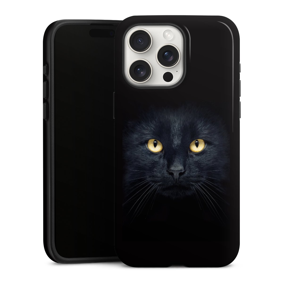 iPhone 15 Pro Max Handy Panzer Handyhülle robuste Outdoor Hülle Schutzhülle glänzend Eye Cat Black Tough Case