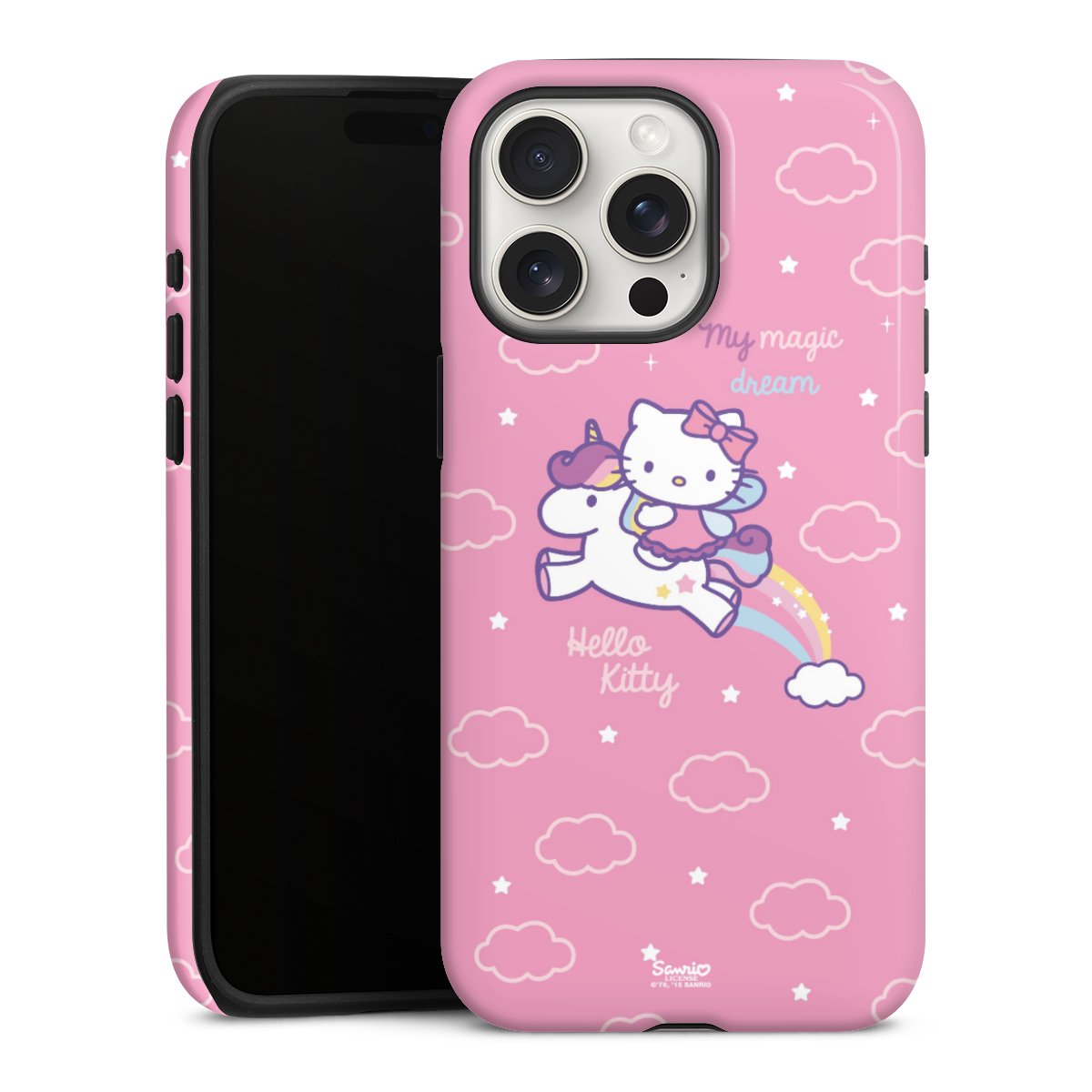 iPhone 15 Pro Max Handy Panzer Handyhülle robuste Outdoor Hülle Schutzhülle glänzend Einhorn Official Licensed Product Hello Kitty Tough Case