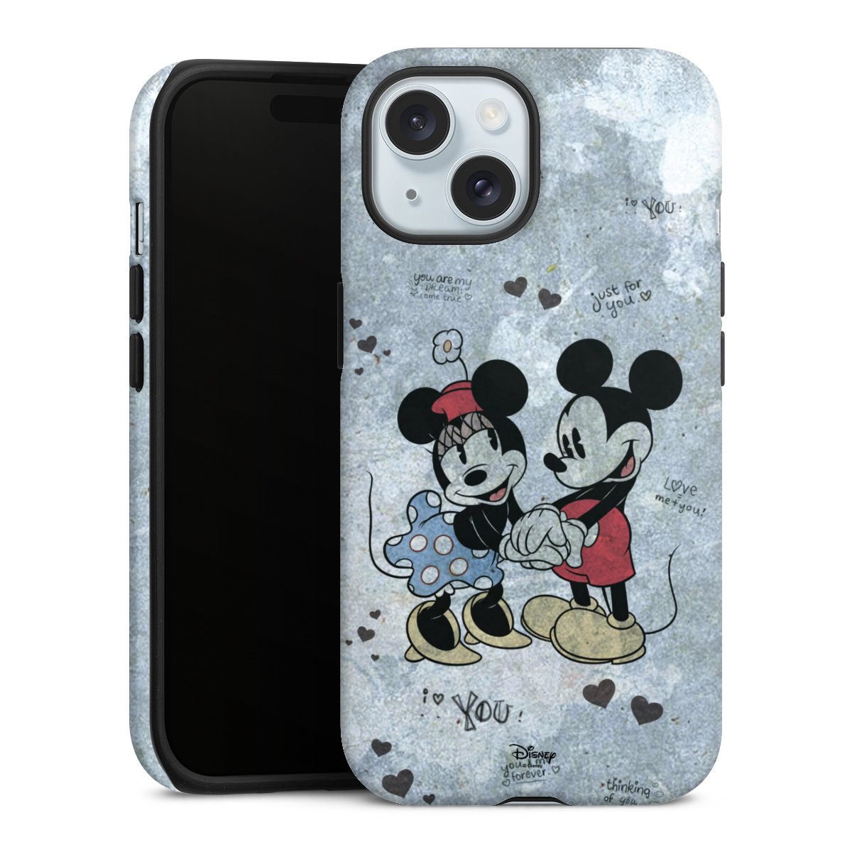 iPhone 15 Handy Panzer Handyhülle robuste Outdoor Hülle Schutzhülle matt Mickey & Minnie Mouse Vintage Disney Tough Case